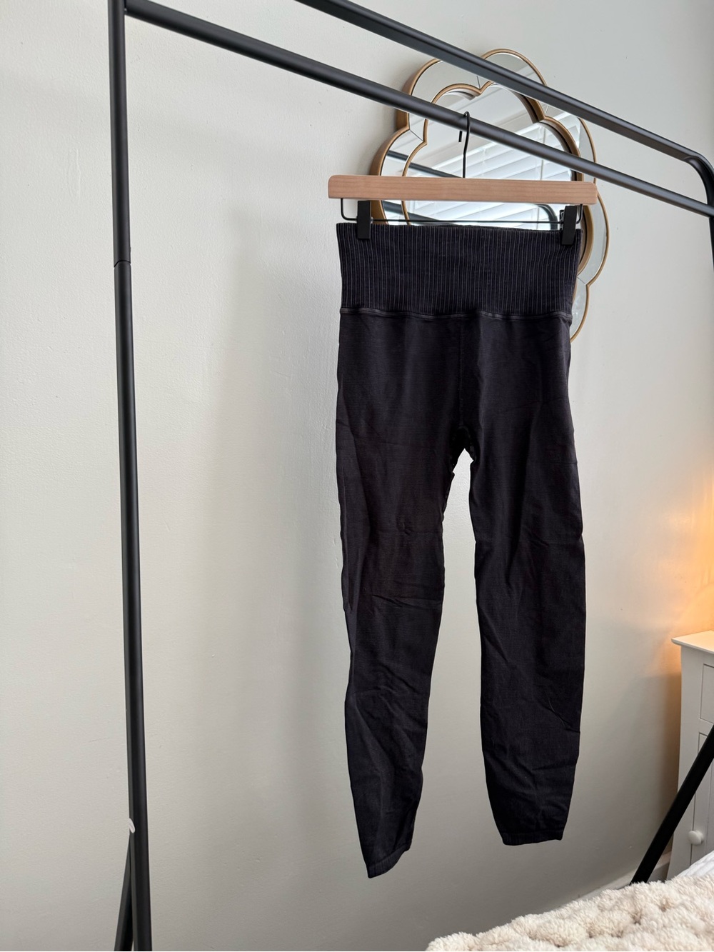 Free People Black High-Waist Ribbed Leggings